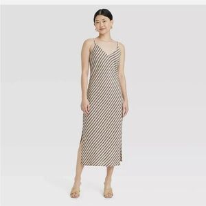 Women's Linen Slip Dress - A New Day Tan & Black Striped new